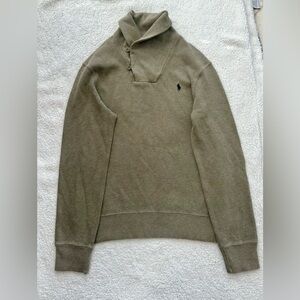 VTG Polo Ralph Lauren Khaki Button Cowl Shawl Neck Sweater Men’s Size M